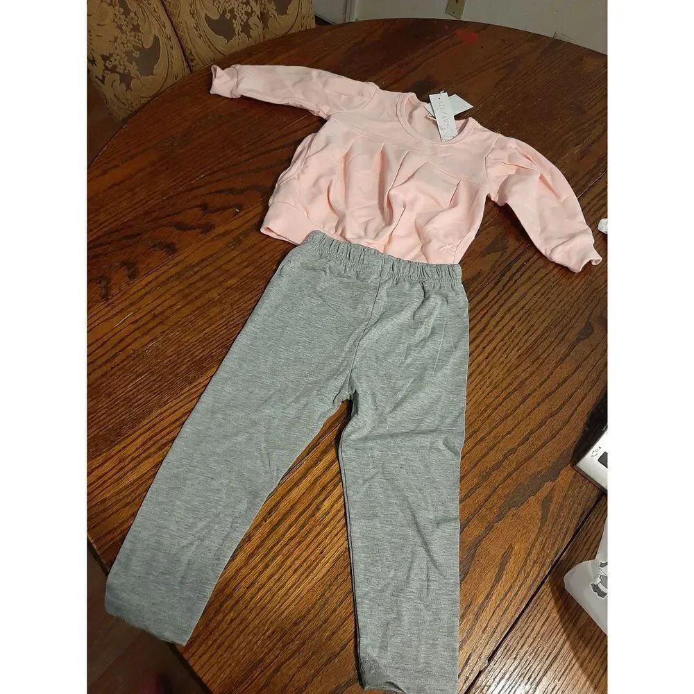 New Girl's 12/18 Month (100) Pink Grey Long Sleeve Shirt and Pants Set O…